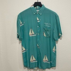 Teal Sailboat Print Casual Shirt